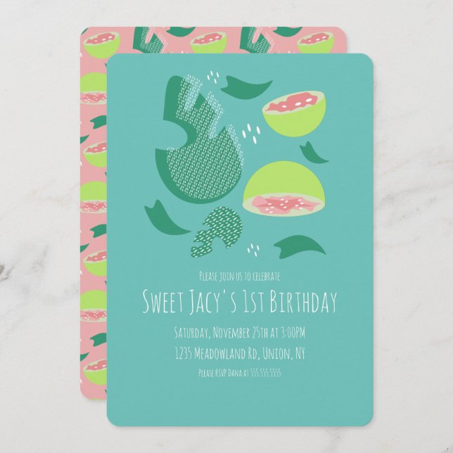 Invitation Salade de fruits mignonne goyave sucré Anniversair (Devant / Derrière)