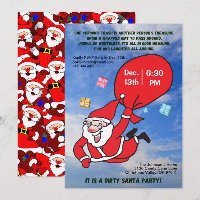 Invitation Sale Père Noël Party Flying with a Blue Sky Christ (Devant / Derrière)
