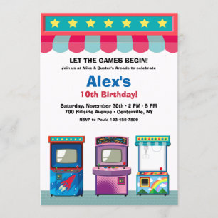 Invitation Salle d'Arcade fête d'anniversaire
