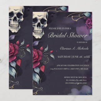 Invitation Salle de bain de mariage gothique crâne floral fon