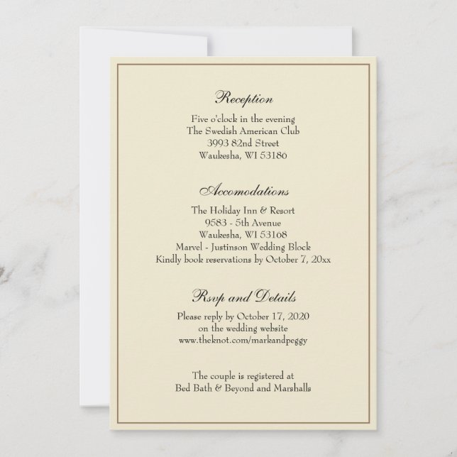 Invitation Salle De Réception De Mariage Classique Simple Et  (Devant)