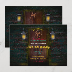 Invitation Salle d'évasion de porte mystère pour anniversaire