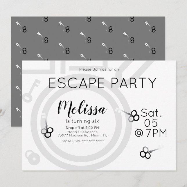 Invitation Salle d'évasion moderne Anniversaire Fête Grey Inv (Devant / Derrière)