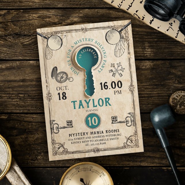 Invitation Salle d'évasion Turquoise rétro Mystère clé Résoud (Créateur téléchargé)