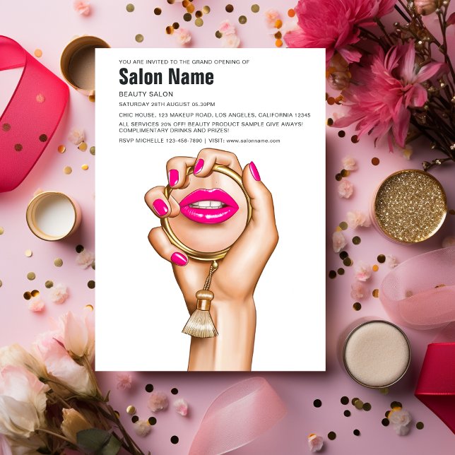 Invitation Salon de beauté chic rose et or Glam Ouverture (Créateur téléchargé)