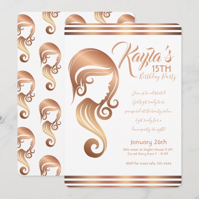 Invitation Salon de beauté et de coiffure Rose Gold Beauty Gi (Devant / Derrière)
