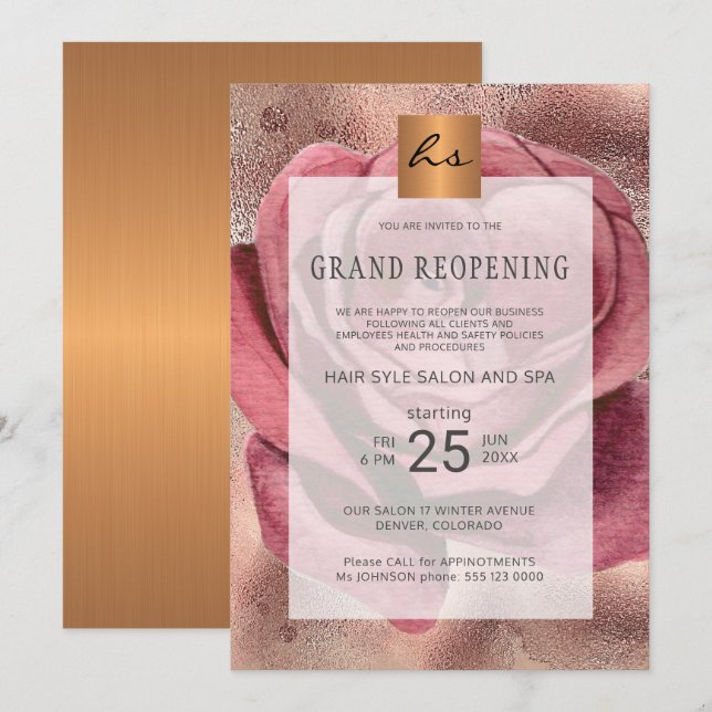 Invitation Salon de beauté luxe élégante sécurité grand réouv (Devant / Derrière)