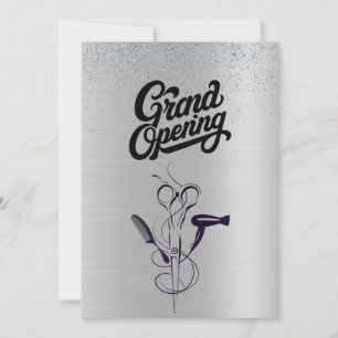 Invitation Salon de beauté Silver Glitter Grande Ouverture 