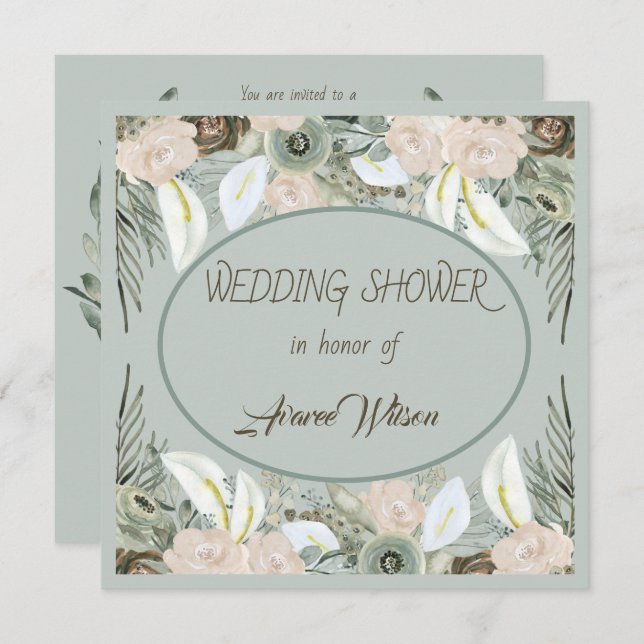 Invitation Salon vert sauge et crème vanille (Devant / Derrière)