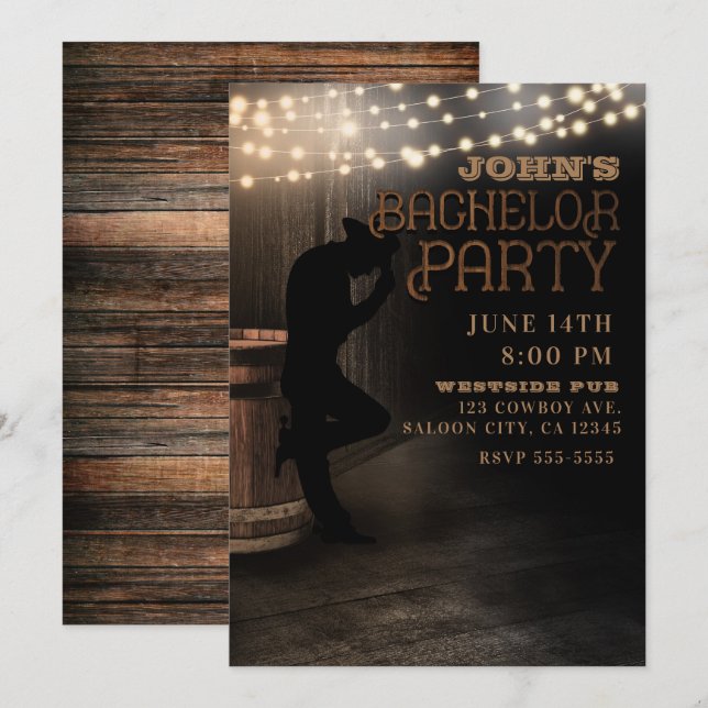 Invitation Saloon Country Rustique Pub Cow-boy Enterrement de (Devant / Derrière)