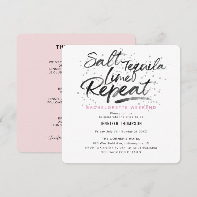 Invitation Salt Tequila Lime Répéter la fête de bachelorette (Devant / Derrière)