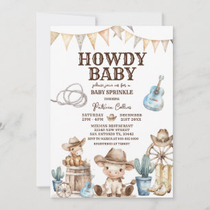 Invitation Salut Bébé Cowboy Cactus Fête de Naissance Far Wes