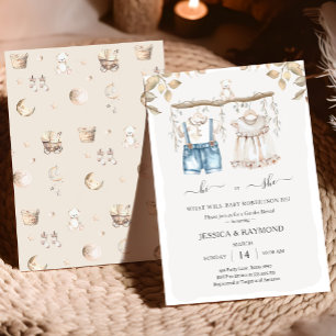 Invitation Salut ou elle Muted Boho Baby shower de révélation