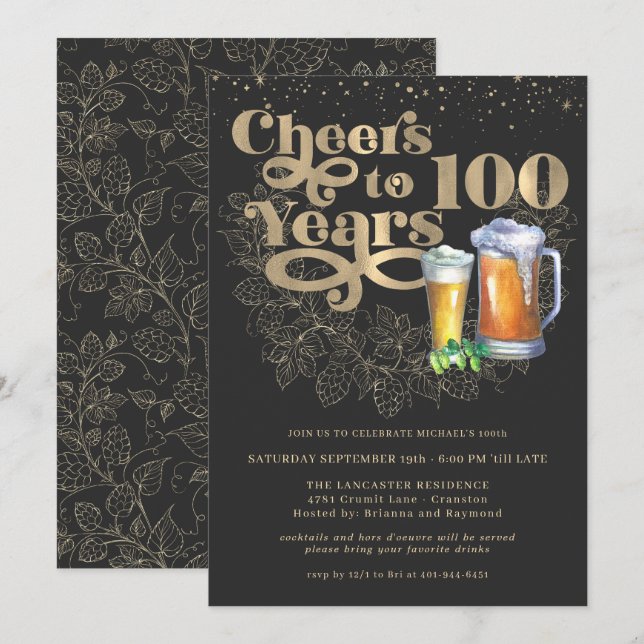 Invitation Salutations à 100 ans | Fête d'anniversaire de l'é (Devant / Derrière)