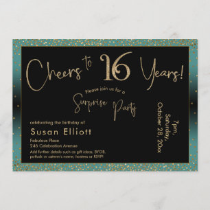 Invitation Salutations à 16 ans Surprise Anniversaire Turquoi