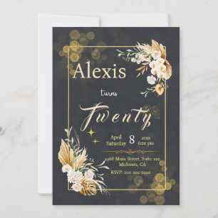 Invitation Salutations à 20 ans! : Elégant Black floral