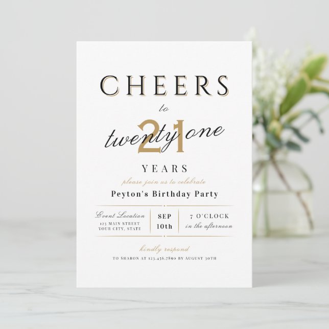 Invitation Salutations à 21 ans élégant moderne classe annive (Debout devant)