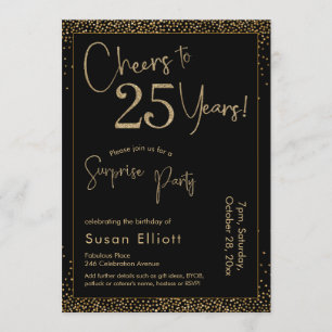 Invitation Salutations à 25 Ans Surprise Anniversaire Noir