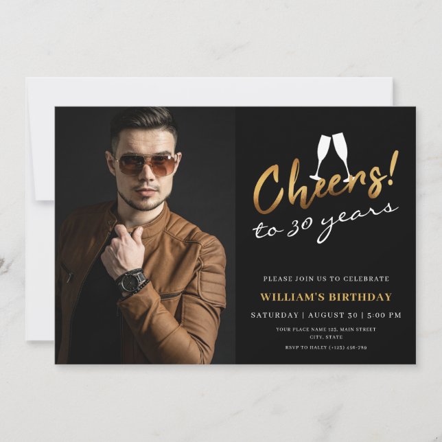 Invitation Salutations à 30 ans d'or Noir Adulte photo d'anni (Devant)