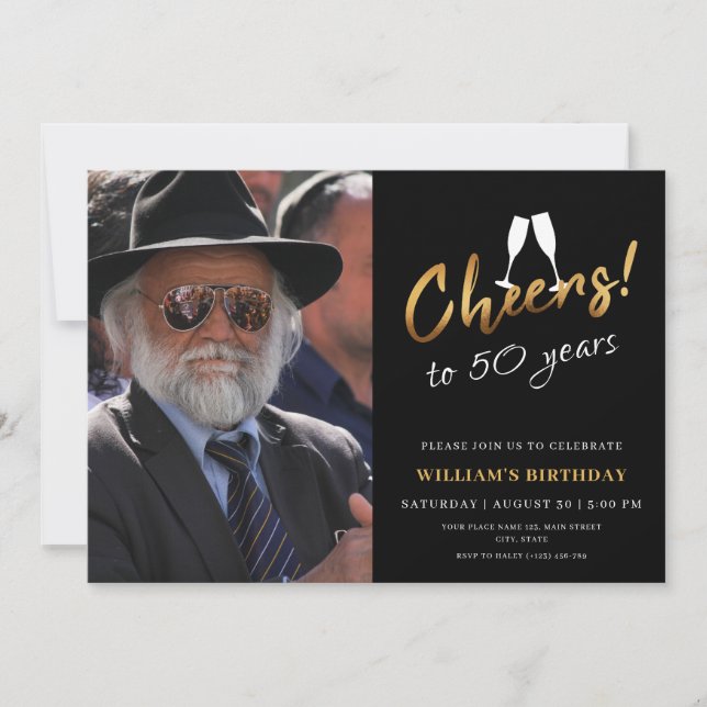 Invitation Salutations à 50 ans d'or Noir Adulte photo d'anni (Devant)