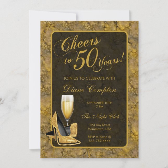 Invitation Salutations à 50 ans d'or Noir Anniversaire (Devant)
