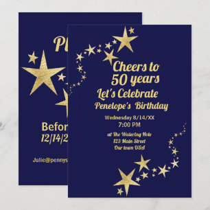 Invitation Salutations à 50 ans Marine et Gold Stars Annivers