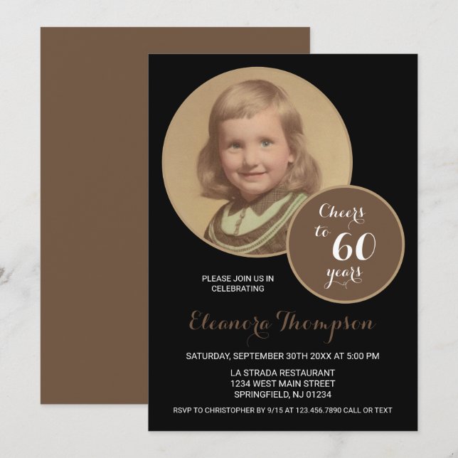 Invitation Salutations à 60 ans Photo Sepia (Devant / Derrière)