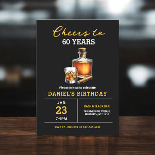 Invitation Salutations à 60 ans Whiskey Cigar Bourbon Anniver