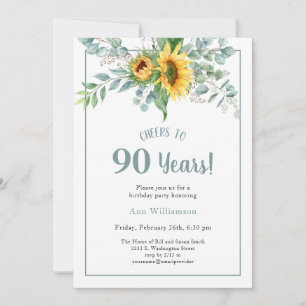 Invitation Salutations à 90 ans Sunflower Anniversaire