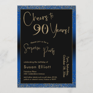 Invitation Salutations à 90 ans Surprise Anniversaire Bleu