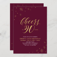 Salutations à 90 Gold & Burgundy 90th Birthday Par