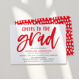Invitation Salutations à la Grad Red Brush Script Grad