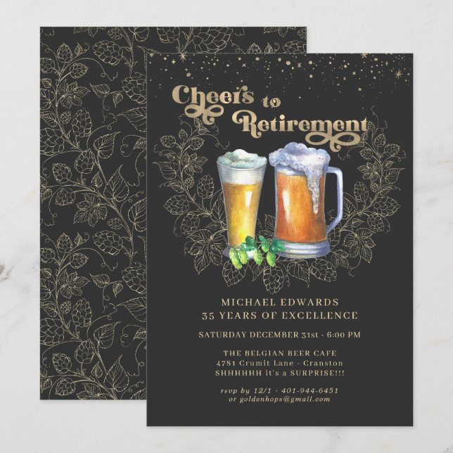 Invitation Salutations à la retraite | Élégants côtelettes et (Devant / Derrière)