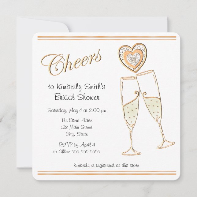 Invitation Salutations avec Lunettes de Champagne et Coeurs (Devant)