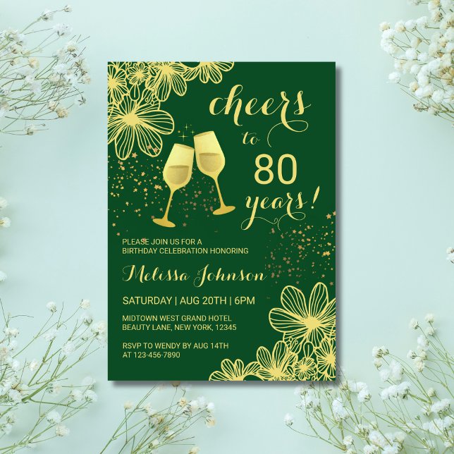 Invitation Salutations Champagne Floral Gold Green Anniversai (Créateur téléchargé)