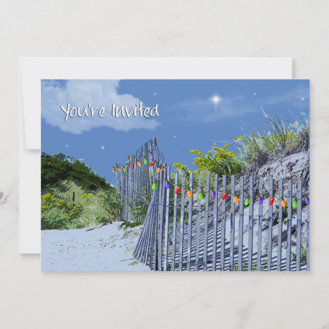 Invitation Salutations de barrière de plage et de Noël de (Devant)