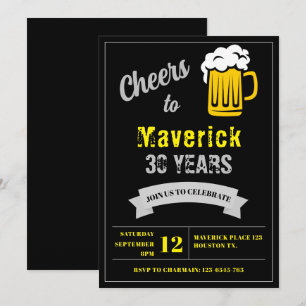 Invitation Salutations et bière 30 ans Anniversaire Noir gris