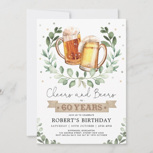 Invitation Salutations et bières à 60 ans Homme adulte Annive (Devant)