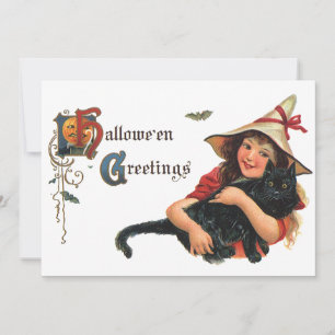 Invitation Salutations Vintage Halloween, Enfant Sorcière ave