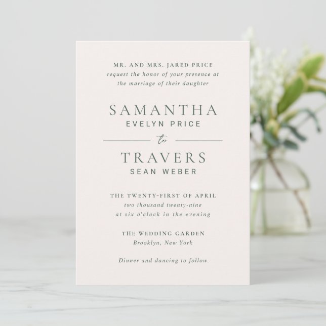 Invitation Samantha Forêt Vert traditionnel Mariage élégant (Debout devant)