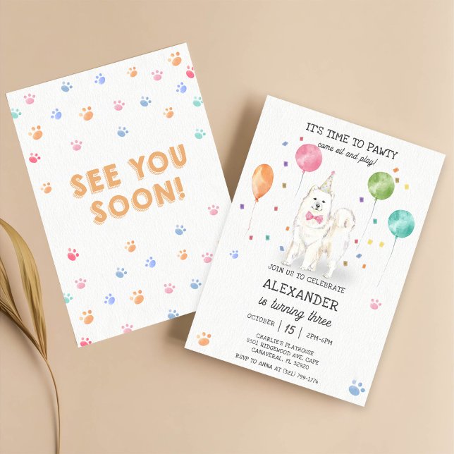 Invitation Samoyé Chien Pawty Chiot rose Anniversaire (Créateur téléchargé)