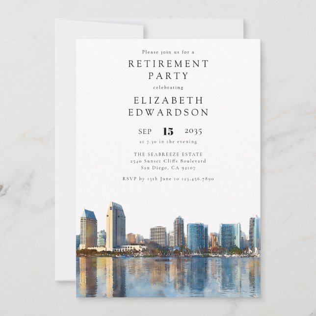 Invitation San Diego Skyline Retirement Party (Devant)