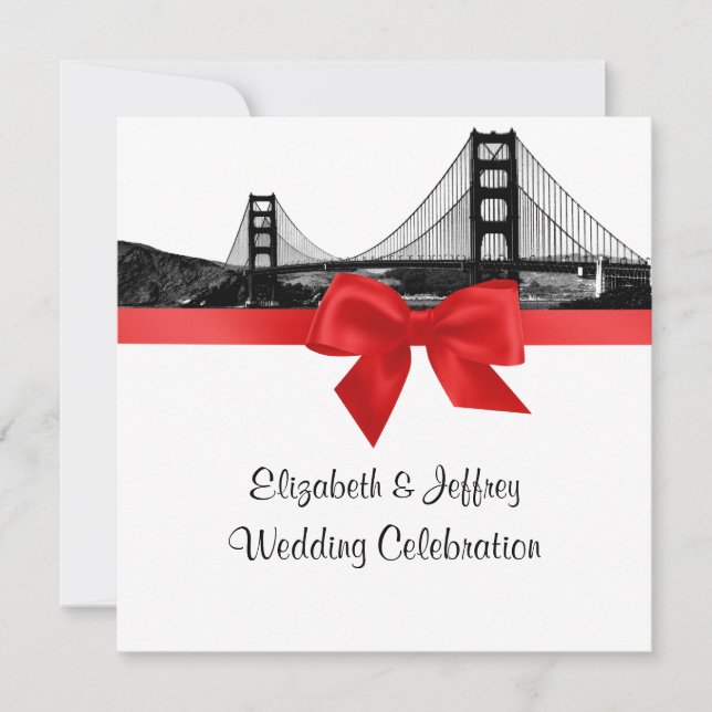 Invitation San Fran Skyline Etted BW SQ Mariage rouge (Devant)