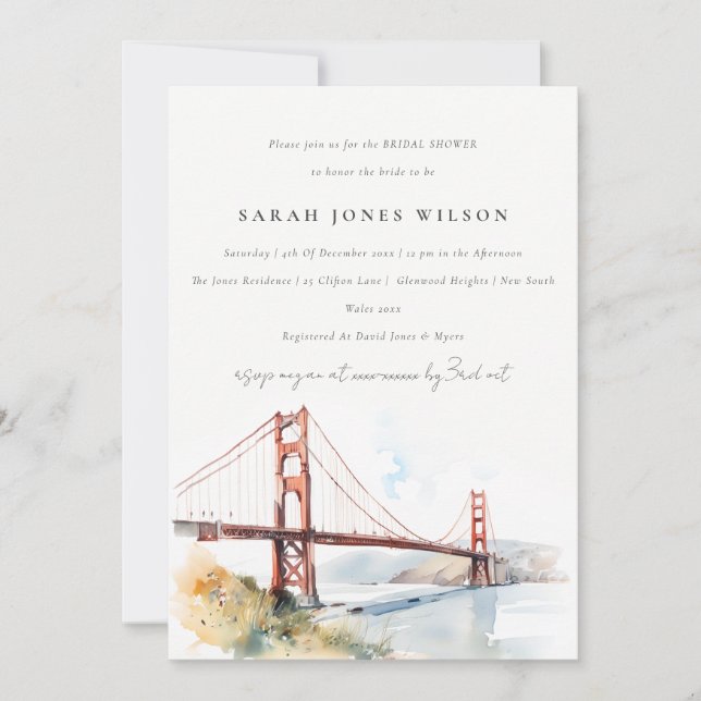 Invitation San Francisco Golden Gate Bridge Bridal Shower (Devant)