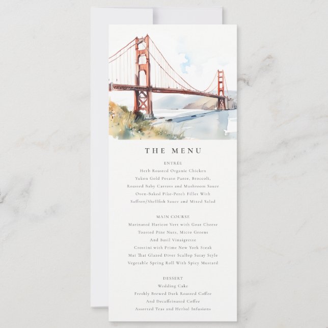 Invitation San Francisco Golden Gate Bridge Wedding Menu Card (Devant)