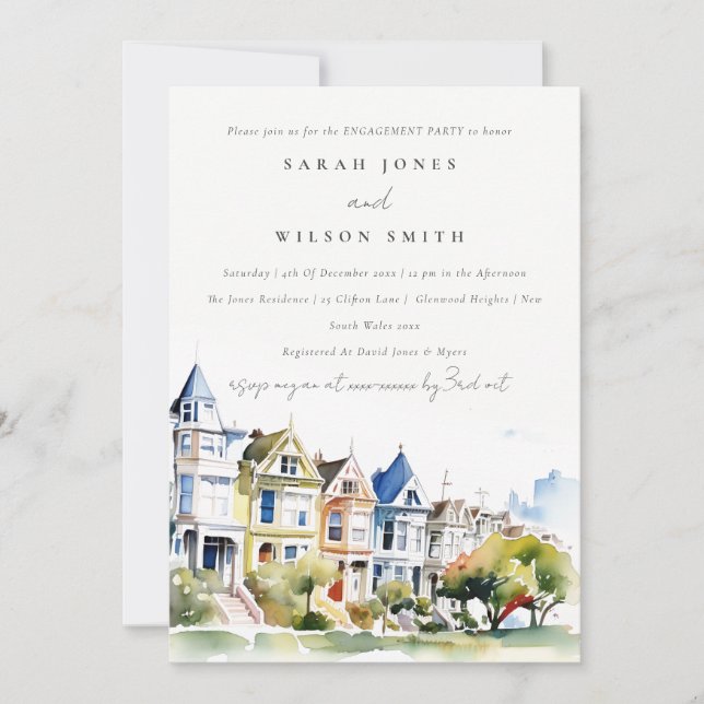 Invitation San Francisco Painted Ladies Landscape Engagement (Devant)