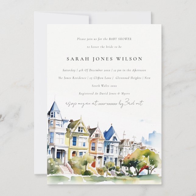 Invitation San Francisco Painted Ladies Scape Baby Shower (Devant)