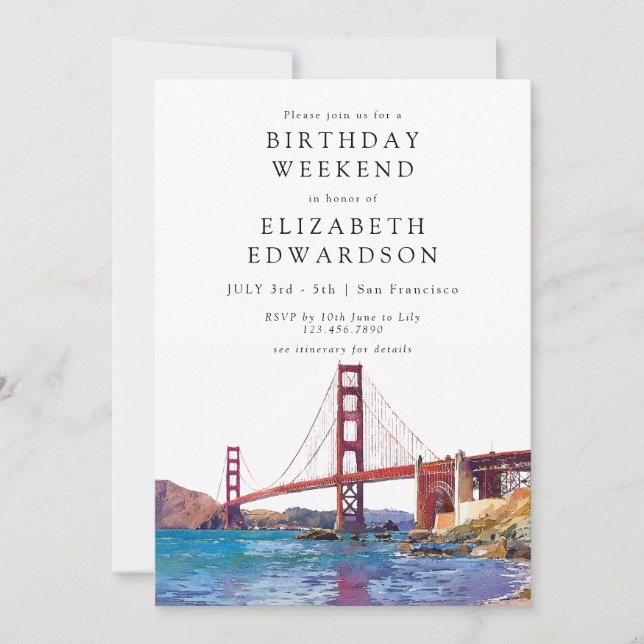 Invitation San Francisco  Watercolor Birthday Weekend (Devant)