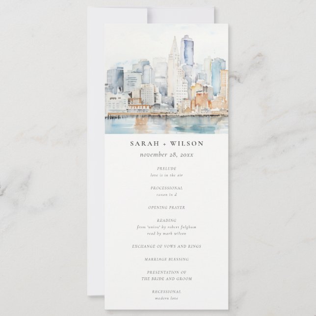 Invitation San Francisco Watercolor Landscape Wedding Program (Devant)
