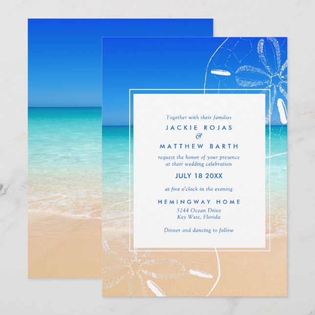 Invitation Sand Dollar Beach Florida Mariage (Devant / Derrière)